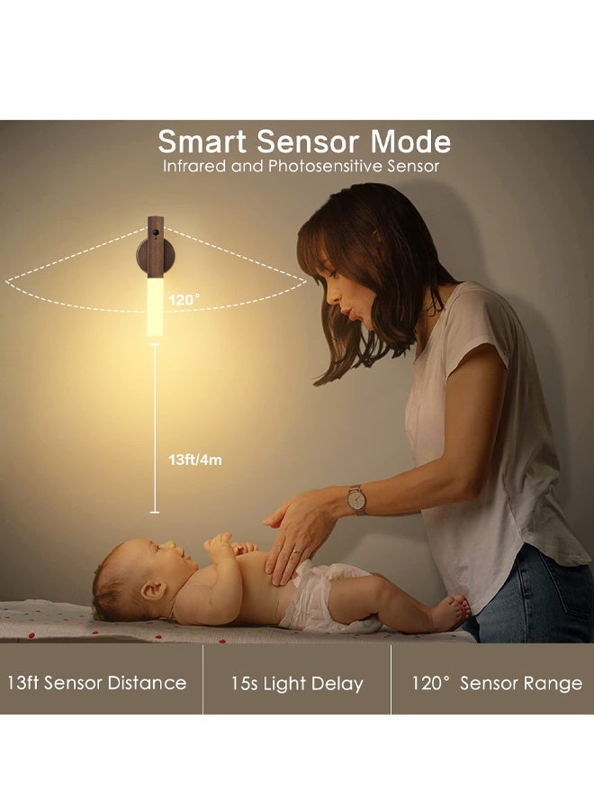 RGB Touch Motion Sensor USB-C Rechargeable Walnut Wood Wall Sconce Night Light - Image 4