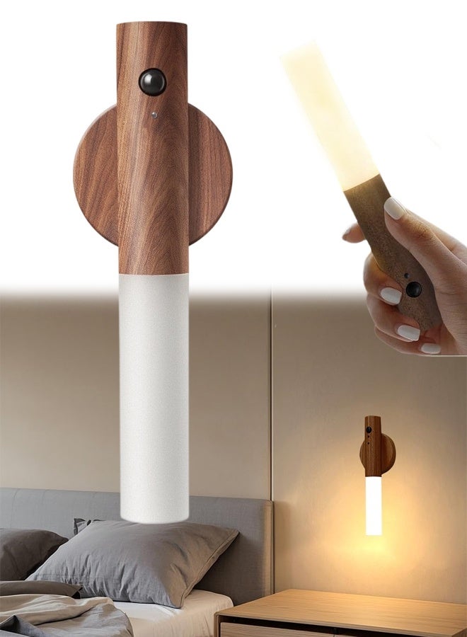 RGB Touch Motion Sensor USB-C Rechargeable Walnut Wood Wall Sconce Night Light - Image 1