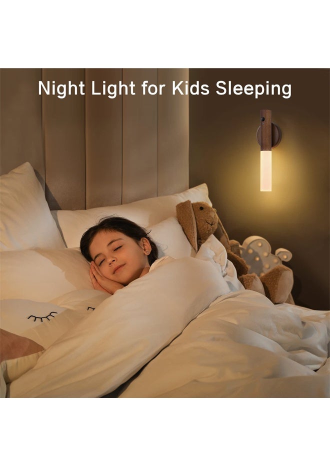 RGB Touch Motion Sensor USB-C Rechargeable Walnut Wood Wall Sconce Night Light - Image 3