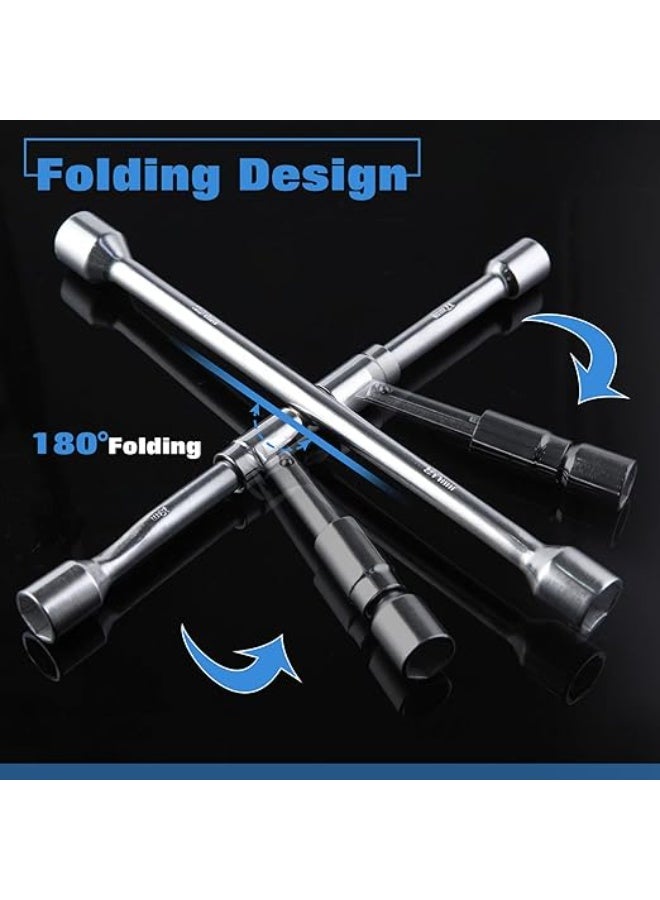 Universal Folding 4-Way Cross Lug Wrench (14 Inch) - Heavy-Duty Compact Tire Iron for Cars, Trucks & SUVs - Socket Sizes (17-23mm) - Essential Emergency Tool - Image 3