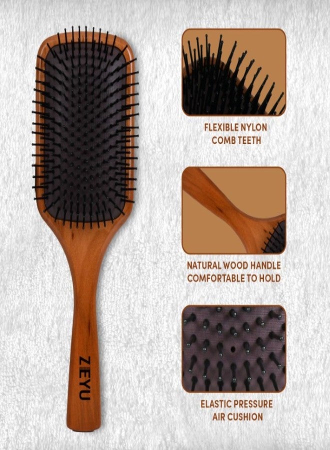 Zeyu Paddle Hair Brush Comb for Men & Women | Comb for Curly Hair | Flexible & Soft Nylon Bristles | Wooden Hair Brush (Black & brown) - Image 3