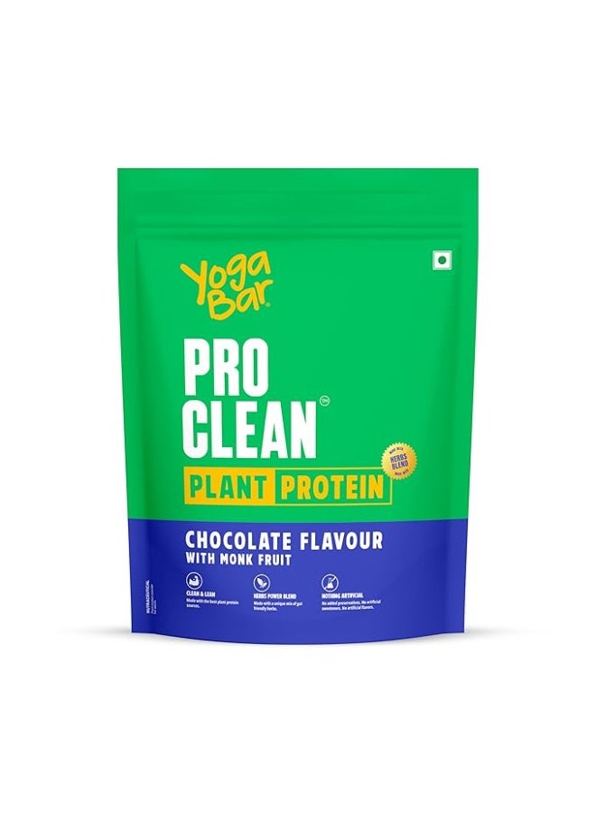 Yogabar ProClean Plant Protein Powder - 25g Protein Per Serve - Chocolate Flavour with Monk Fruit Sweetener - No Added Preservatives, No Added Sugar (500g Pouch x 3) - Image 1
