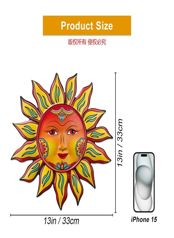 Daogtc Metal Sun Wall Decor - 13 inches Sun Flower Wall Art Decoration,Hanging Decoration for Home Garden Farmhouse Yard Patio Fence Living Room Bedroom - Image 3