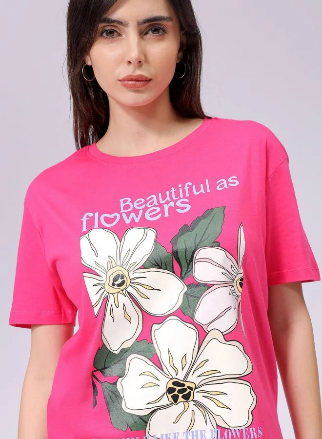 Freehand Women Relaxed Fit Solid Crew Neck T-Shirt