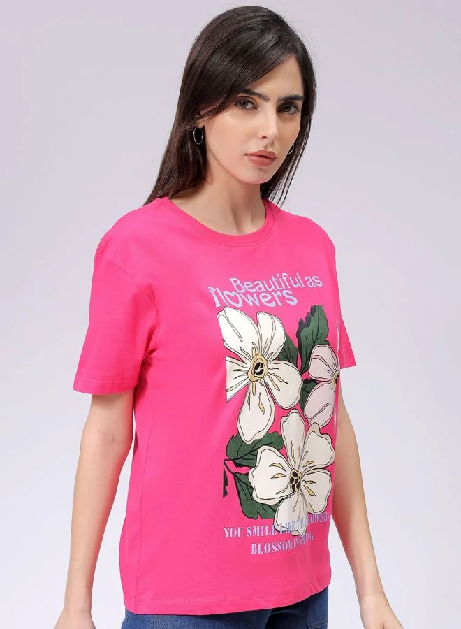 Freehand Women Relaxed Fit Solid Crew Neck T-Shirt