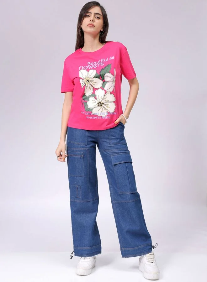 Freehand Women Relaxed Fit Solid Crew Neck T-Shirt