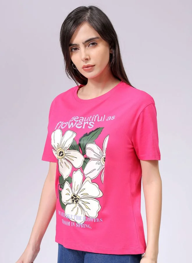Freehand Women Relaxed Fit Solid Crew Neck T-Shirt