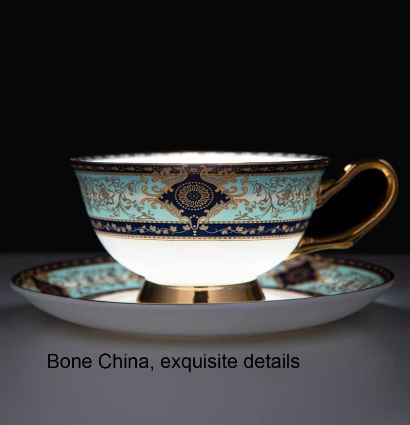 Eplze YBK Tech Euro Style Bone China Cup& Saucer Set, Ceramic Tea Coffee Cup for Home Kitchen Wedding (Royal Pattern- Sky Blue) - Image 2