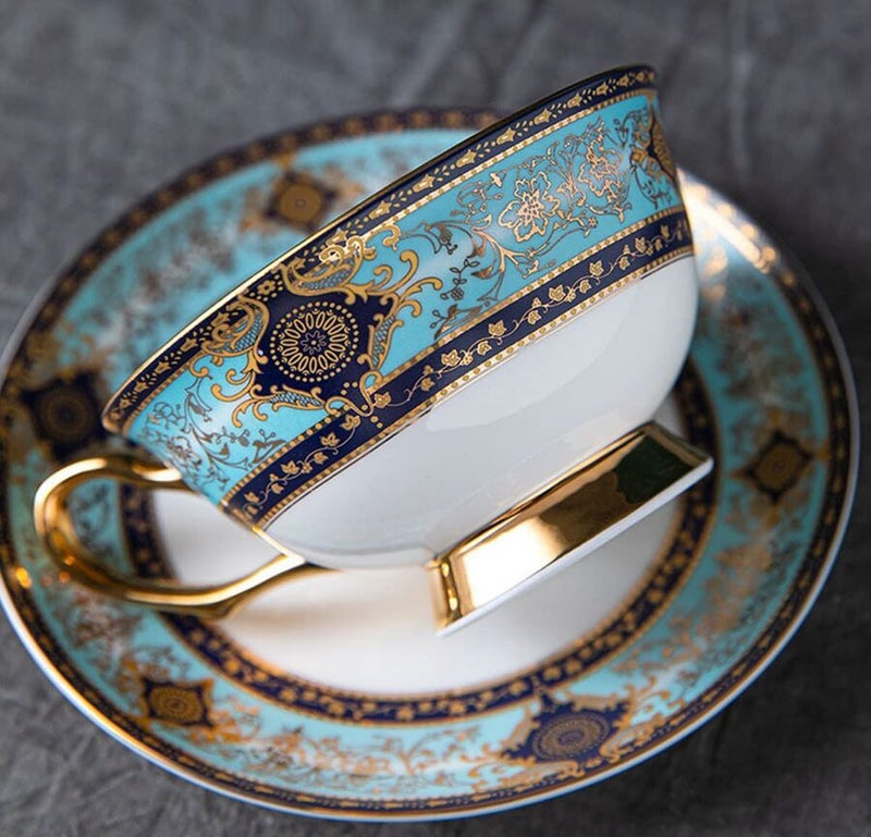 Eplze YBK Tech Euro Style Bone China Cup& Saucer Set, Ceramic Tea Coffee Cup for Home Kitchen Wedding (Royal Pattern- Sky Blue) - Image 5