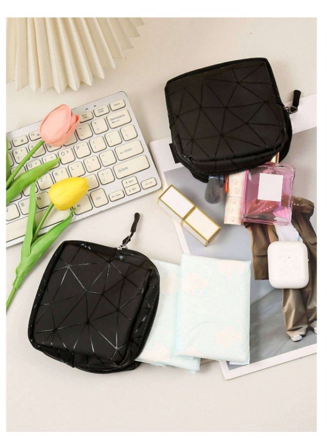 حقيبة تخزين محمولة سوداء قطعة واحدة مثالية للفوط الصحية ومستحضرات التجميل وأحمر الشفاه وسماعات الأذن والضروريات الصغيرة حقيبة بسحاب للسفر أو الاستخدام في غرفة النوم - Image 5