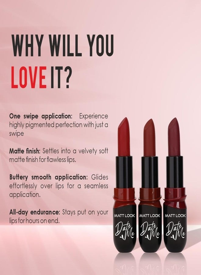 MATT LOOK Date Me Long Stay Lipstick | Box Set of 3 | Smooth Finish | One Swipe Pigmentation | Real Reds - 11.4g - Image 5
