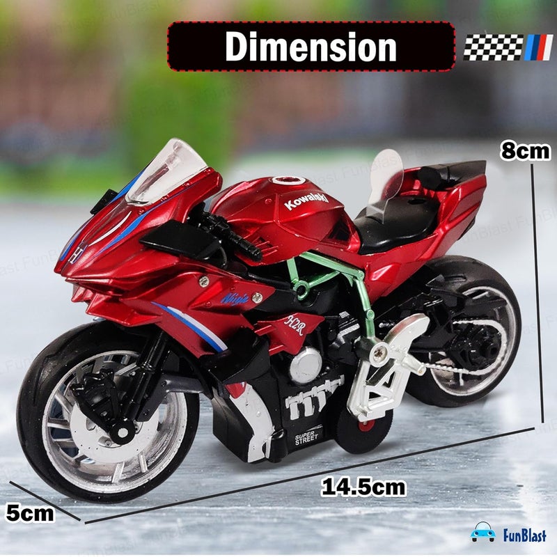 FunBlast لعبة دراجة نارية رياضية مصنوعة من الصب للKids - نموذج دراجة نارية مقاس 1:12، دراجة معدنية تعمل بالطاقة الاحتكاكية مع تأثيرات ضوئية وصوتية، ألعاب مركبات سبيكة للأطفال من عمر 3 سنوات فما فوق (أحمر) - Image 2
