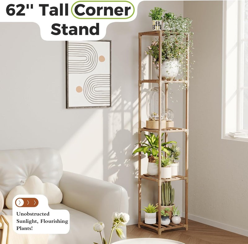 Bamworld Corner Plant Stand Indoor Tall Plant Shelf 5-tier Wood Plant Holder for Multiple Plants Flower Stands Plants Rack Living Room Garden Patio Lawn Window - Image 1