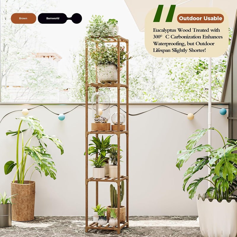 Bamworld Corner Plant Stand Indoor Tall Plant Shelf 5-tier Wood Plant Holder for Multiple Plants Flower Stands Plants Rack Living Room Garden Patio Lawn Window - Image 3