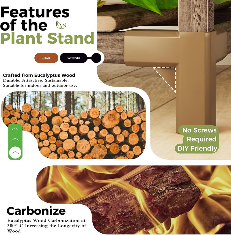 Bamworld Corner Plant Stand Indoor Tall Plant Shelf 5-tier Wood Plant Holder for Multiple Plants Flower Stands Plants Rack Living Room Garden Patio Lawn Window - Image 4