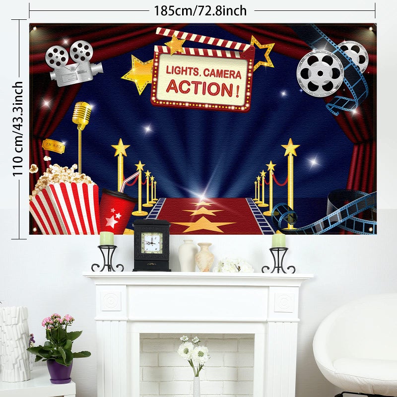 Blulu Movie Theme Party Decorations Supplies, Large Fabric Backdrop for Movie Night Birthday Party Event Awards Night Ceremony Photo Photography Booth Background, 72.8 x 43.3 Inch - Image 2