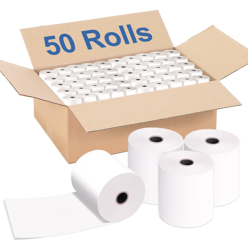 Pony Packaging (50 Rolls) 3" x 165' Kitchen Register Rolls,1 Ply Bond Printer Receipt Paper POS Cash Register Paper (Non -Thermal Kitchen Printer Paper) for TMU200 SRP275 from Pony Packaging - Image 1