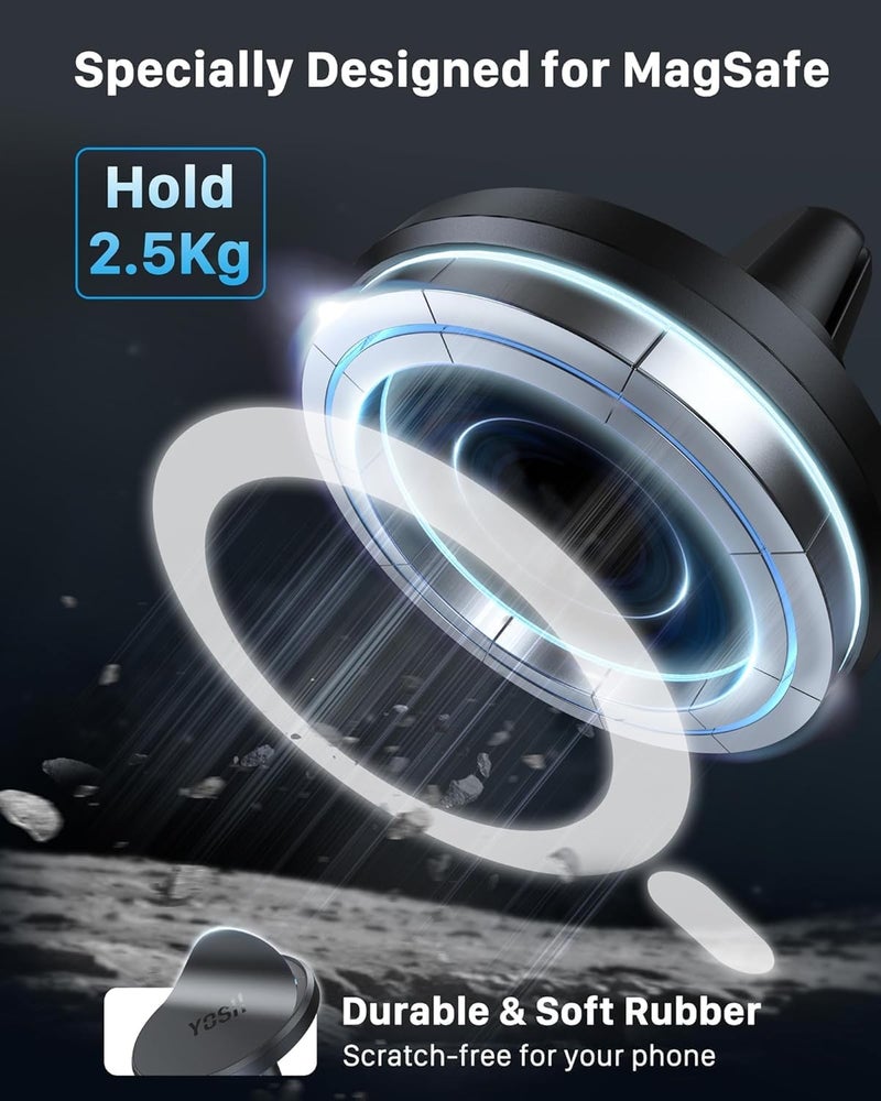 YOSH Car Phone Holder for MagSafe, Magnetic Car Phone Holder for Ventilation Grilles, Universal for iPhone Samsung Pixel & Other Geräte - with Magnet Ring (2 Stücke) - Image 3