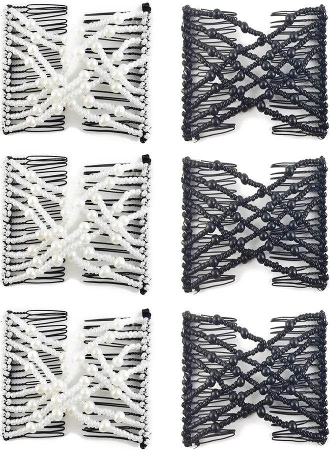 NSBELL 6PCS Beads Hair Combs Magic Elastic Hair Clips Stretchy Hair Comb Double Clips for Women Girls Hair Accessory - Image 1