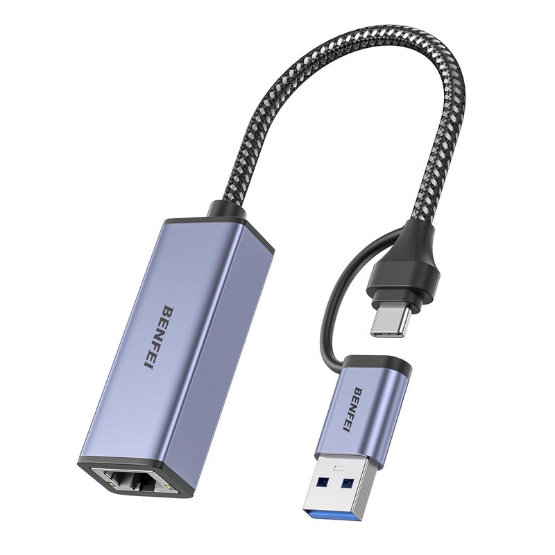 Benfei محول USB 3.0 إلى Ethernet، USB C إلى RJ45 محول LAN جيجابت (1000Mbps)، متوافق مع MacBook/Pro/Air، Surface Pro، Windows 11/10/8/7، Mac OS [هيكل من الألمنيوم وكابل نايلون] - Image 1