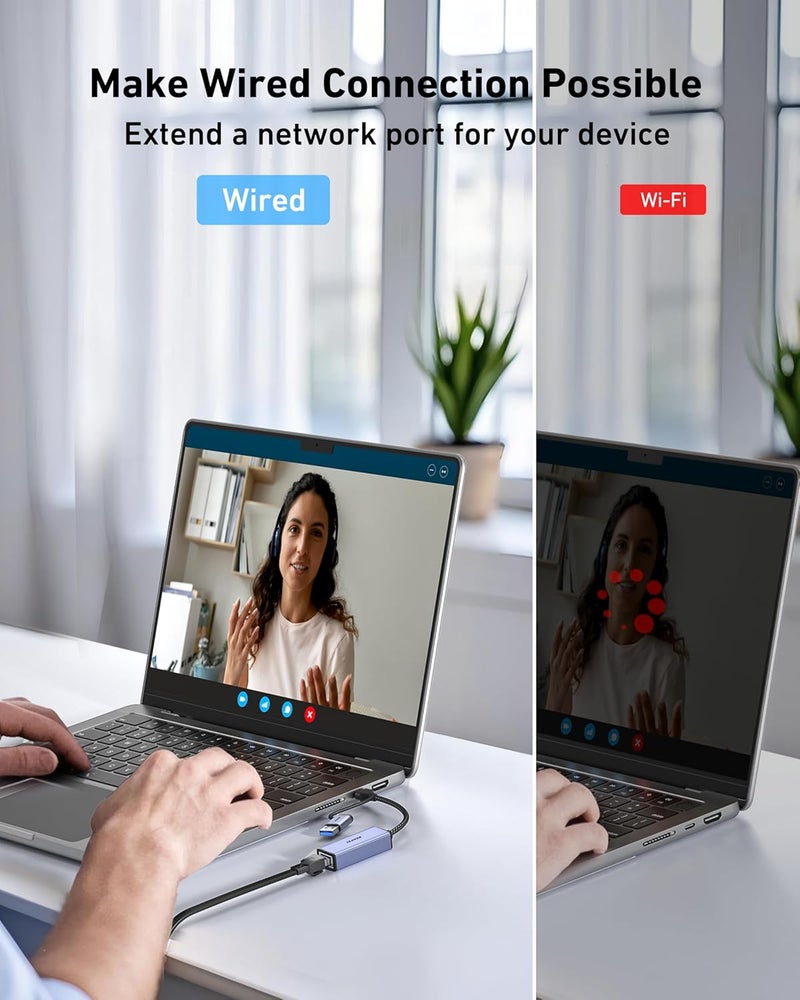 Benfei محول USB 3.0 إلى Ethernet، USB C إلى RJ45 محول LAN جيجابت (1000Mbps)، متوافق مع MacBook/Pro/Air، Surface Pro، Windows 11/10/8/7، Mac OS [هيكل من الألمنيوم وكابل نايلون] - Image 2