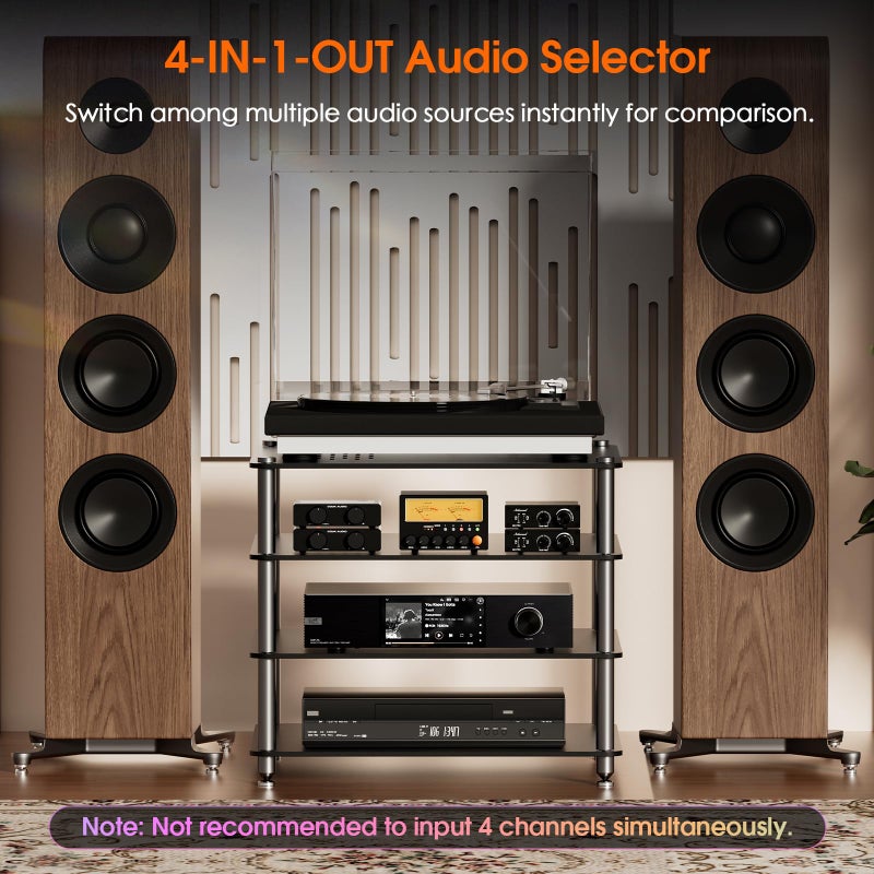 Nobsound D5 4-Way Audio Switch: 5-Band HiFi Stereo EQ Preamp & RCA Splitter w/VU Meter & Headphone Amp for Home Theater/Studio/DJ - Image 2