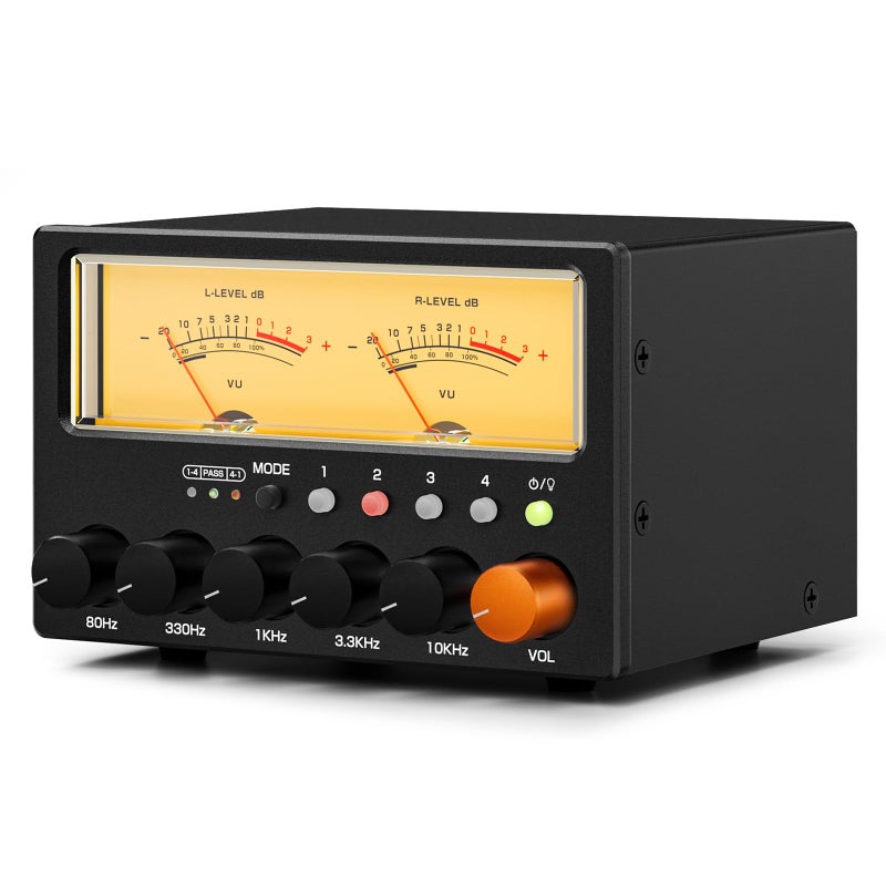 Nobsound D5 4-Way Audio Switch: 5-Band HiFi Stereo EQ Preamp & RCA Splitter w/VU Meter & Headphone Amp for Home Theater/Studio/DJ - Image 1