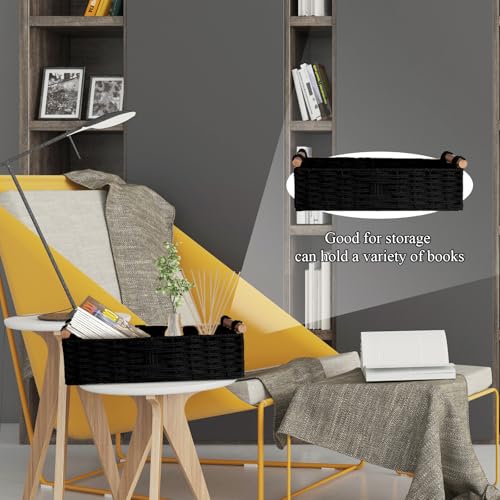 STOBSK Round Paper Rope Storage Basket Wicker Baskets for Organizing with Handle Decorative Storage Bins for Countertop Toilet Paper Basket for Toilet Tank Top Small Baskets Set,Black - Image 4