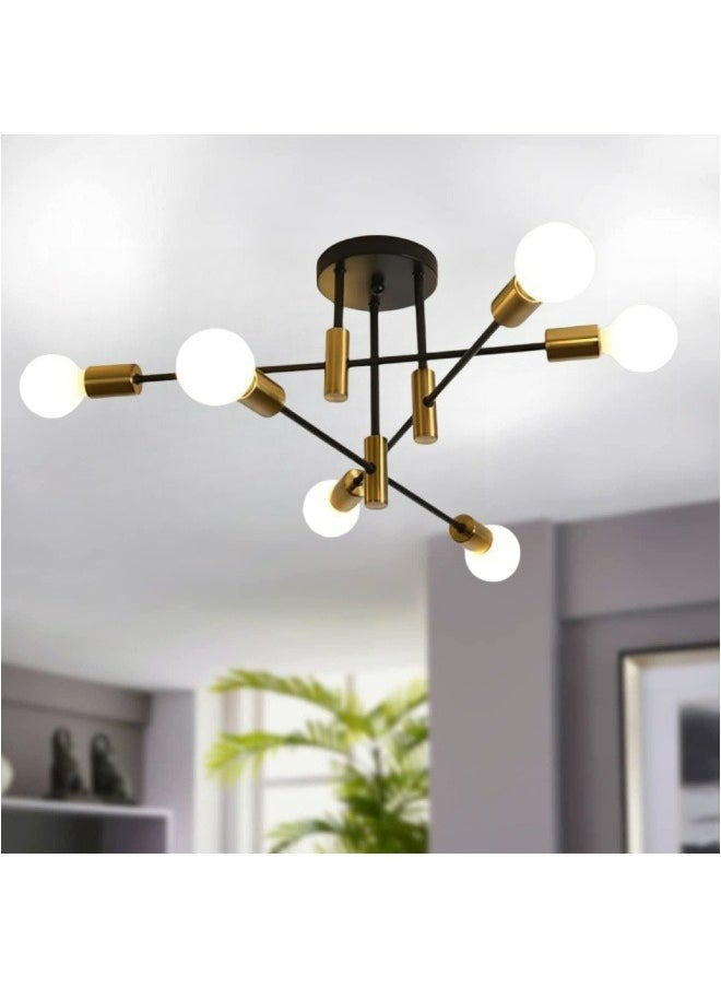 HUA QIANG WANG - Black and Gold Sputnik Chandelier,Modern 6-Light Ceiling Light Fixture for Living Room,Dining Room,Bedroom - Image 1
