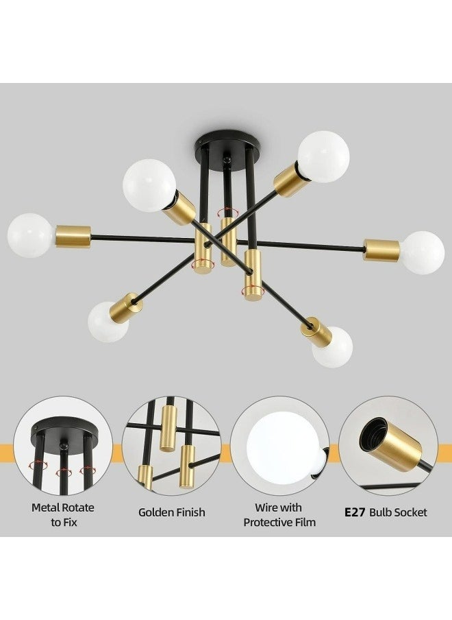 HUA QIANG WANG - Black and Gold Sputnik Chandelier,Modern 6-Light Ceiling Light Fixture for Living Room,Dining Room,Bedroom - Image 1