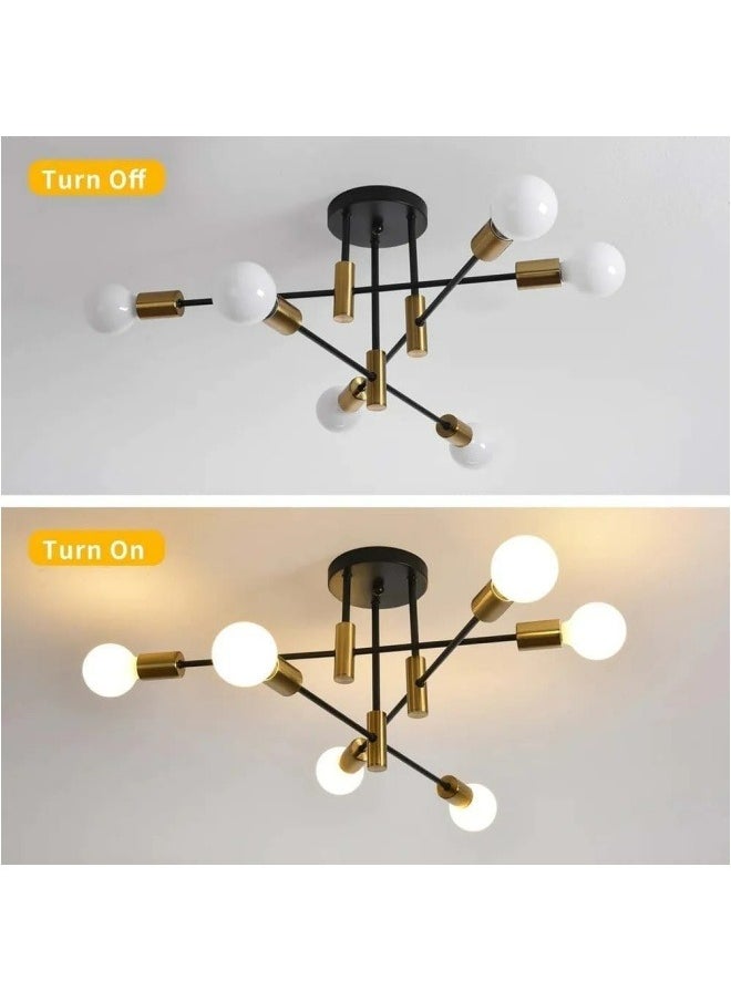HUA QIANG WANG - Black and Gold Sputnik Chandelier,Modern 6-Light Ceiling Light Fixture for Living Room,Dining Room,Bedroom - Image 1