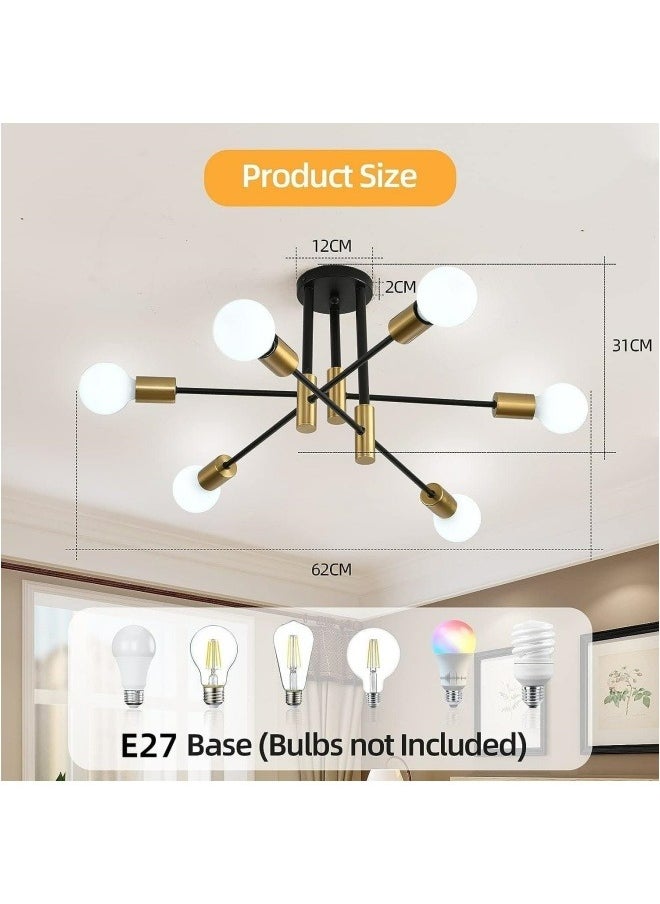 HUA QIANG WANG - Black and Gold Sputnik Chandelier,Modern 6-Light Ceiling Light Fixture for Living Room,Dining Room,Bedroom - Image 1