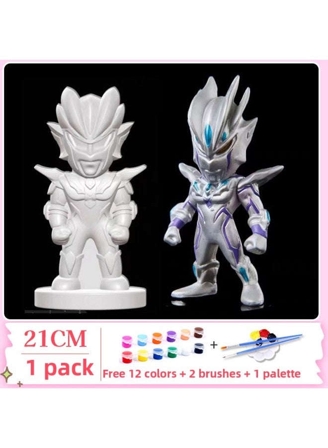 Children's Plaster Graffiti Painting Hand Painted Plaster Doll Park Square Night Market Stall Non-vinyl Doll-Color:Internet Celebrity Style [real Plaster] Ultraman Zero - Free Coloring Set - Image 1