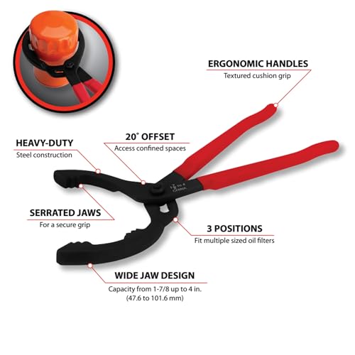 Performance Tool W54311 Large Straight Jaw Oil Filter Pliers 178 Inch to 4 Inch Adjustable RedBlack - Image 3