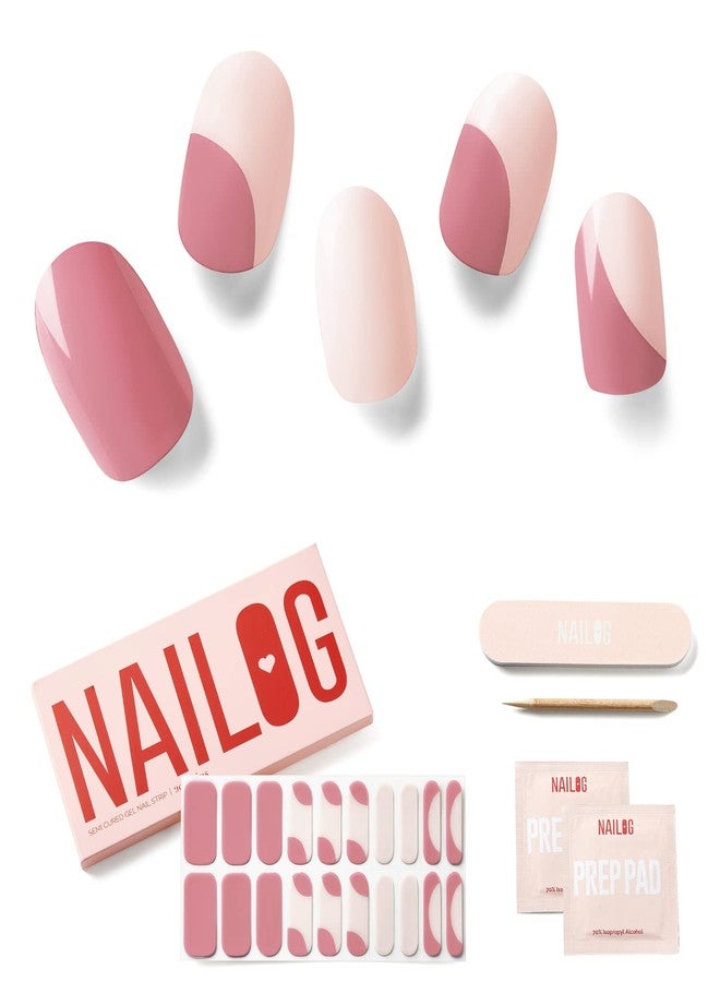 NAILOG Cured Gel Nail Strips 20 Pcs French Tip Stickers | Buy 2 Get 1 UV Lamp | Long Nail Wraps with Glossy Finishing | Audrey - Image 1