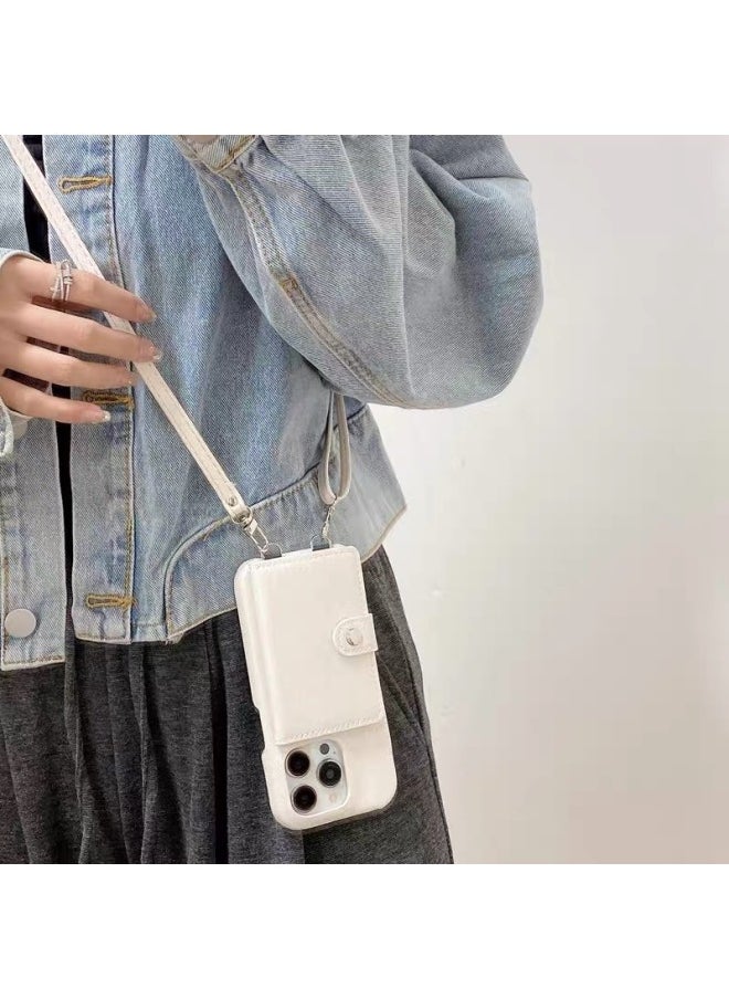 Generic - Retro Denim Cloth Pattern Crossbody Lanyard Card Holder For Iphone 15promax European And American For Iphone14 Mobile Phone Case Fashion-Color:Denim Grain Crossbody White-Applicable Model:ip13promax - Image 1