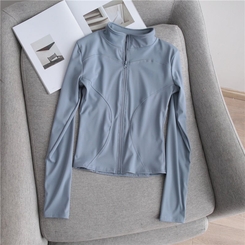 Generic Yoga Clothing Sports Coat Womens Morning Running Autumn 2023 Elastic Tight Slimming Long Sleeve Running Quick-drying Breathable Top Blue 