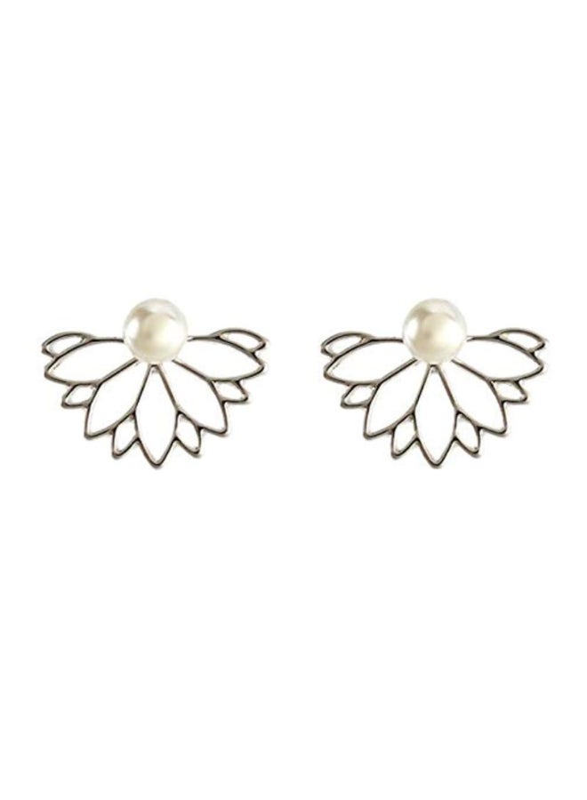 Gold Plated Pearl Studded Lotus Earrings