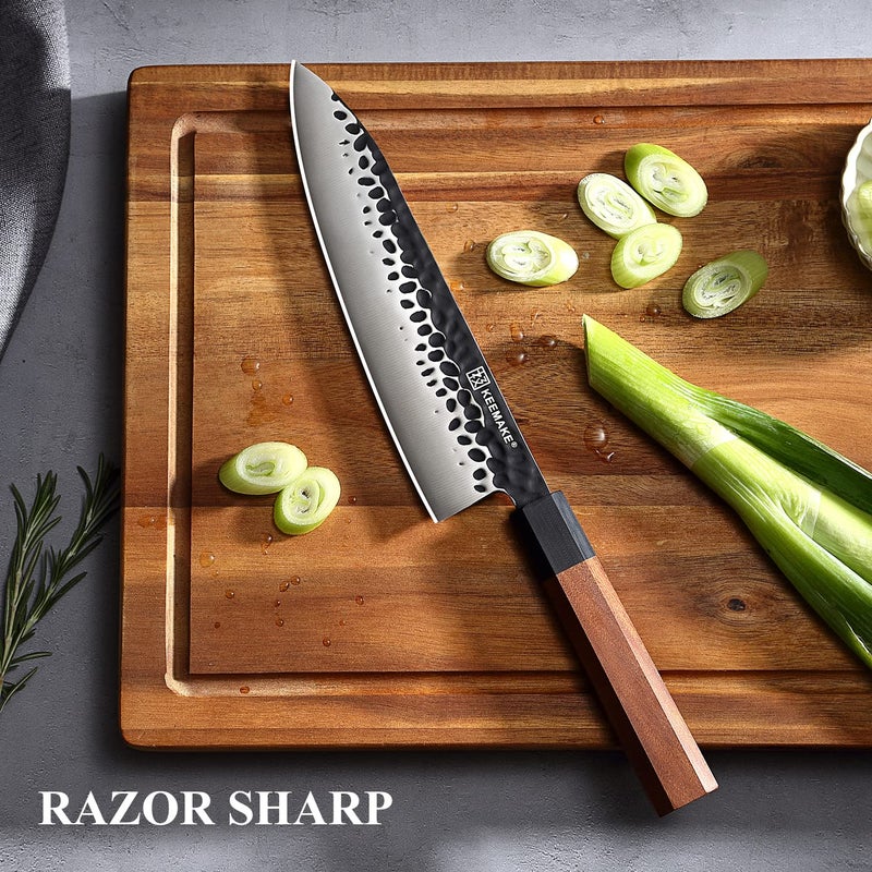 KEEMAKE Japanese Chef Knife 8 inch - Sharp Kitchen Knife with Japanese 440C Stainless Steel Blade, Porfessional Chefs Knife Rosewood Handle, Gyuto Knife with G10 Bolster - Image 3