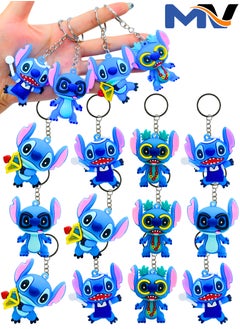 12pcs Stitch Cartoon Keychain For Phone Car Pendant Chain Office Home Gardening Hanging Birthday Gift Key Ring