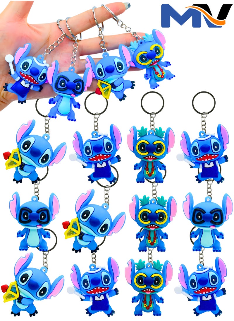 MAGIC VAULT - 12pcs Stitch Cartoon Keychain For Phone Car Pendant Chain Office Home Gardening Hanging Birthday Gift Key Ring - Image 1