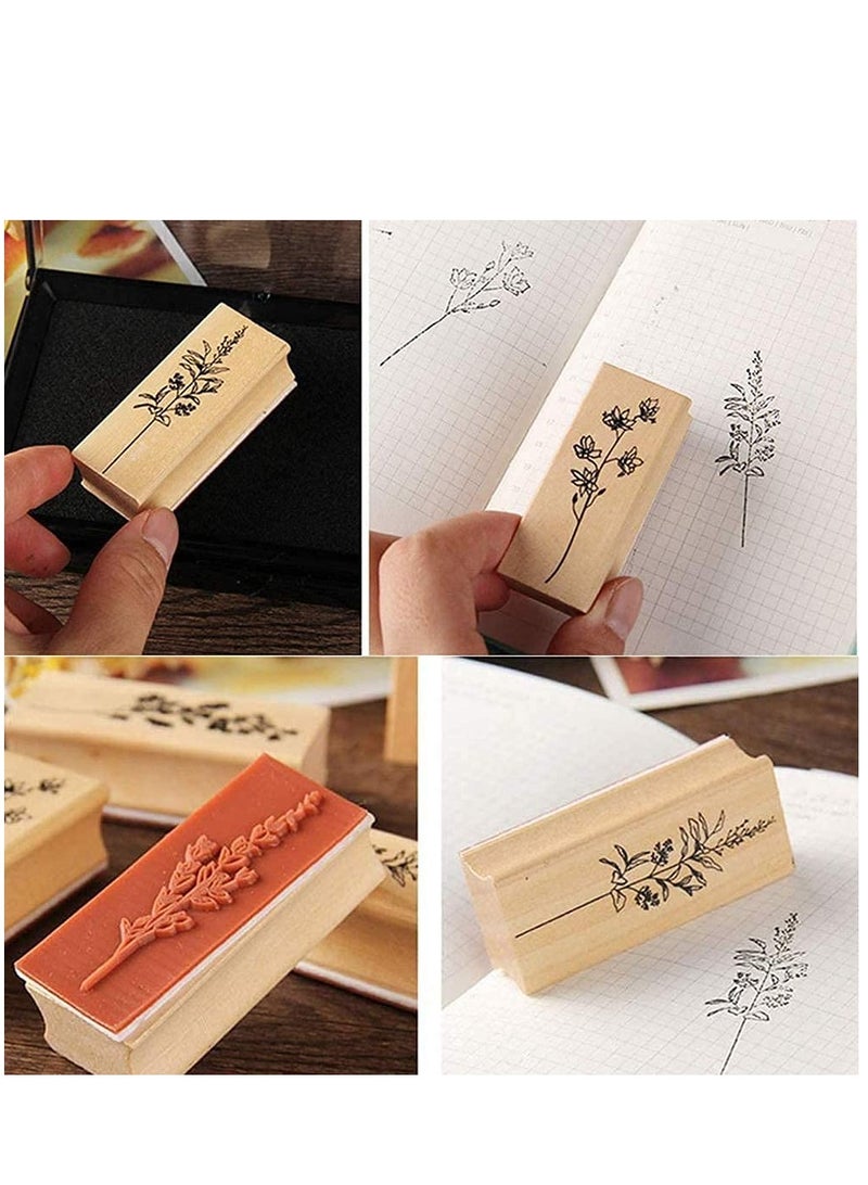Excefore 8 Pieces Wood Mounted Rubber Stamps, Plant Flower Vintage Lotus Series Decorative Wood Rubber Seal Stamp for DIY Craft, Letters Diary and Craft Scrapbooking, Gift Wrapping and Cards - Image 2
