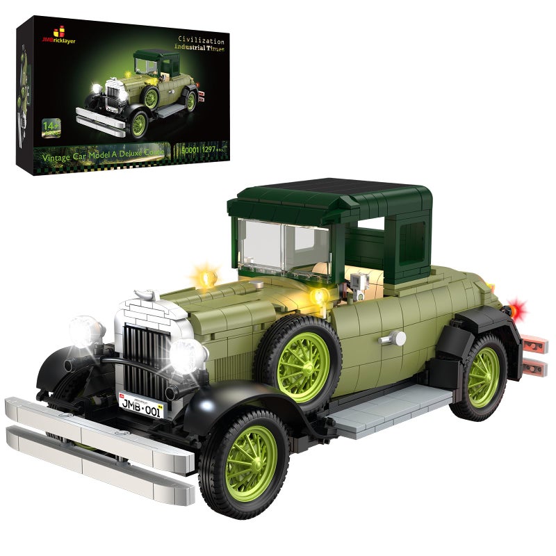 JMBricklayer Vintage Cars Building Sets for Adults with Lights 50001 Classic Retro Model Car Kits Antique Cars Collectible Display Decorations Building Toys Gifts for Men Women Boys Girls1297 PCS