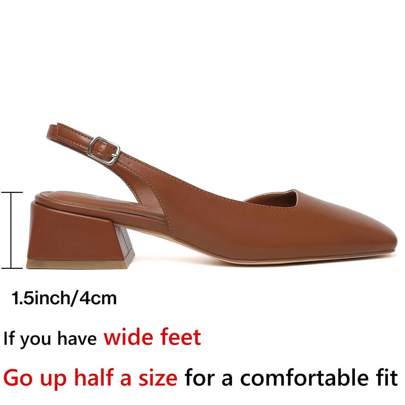 Mostrin Brown Chunky Low Heels for Women D'Orsay Slingback Block Heel Pumps Closed Square Toe Mary Jane Dress Shoes for Work Office Daily Wedding - Image 4