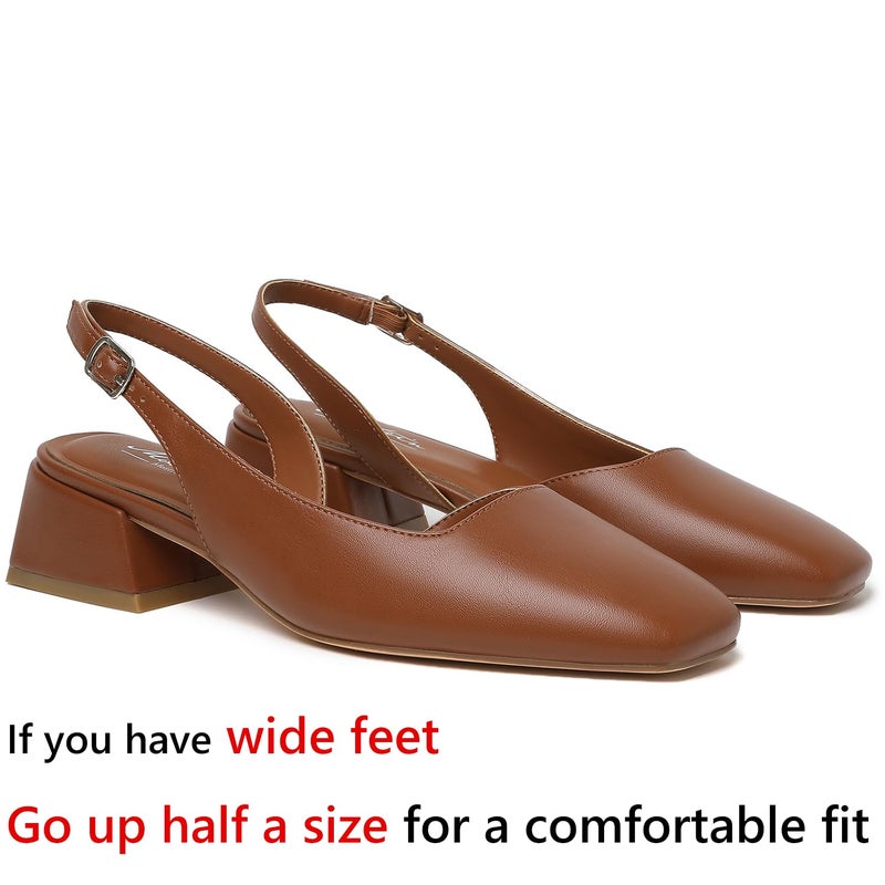 Mostrin Brown Chunky Low Heels for Women D'Orsay Slingback Block Heel Pumps Closed Square Toe Mary Jane Dress Shoes for Work Office Daily Wedding - Image 5