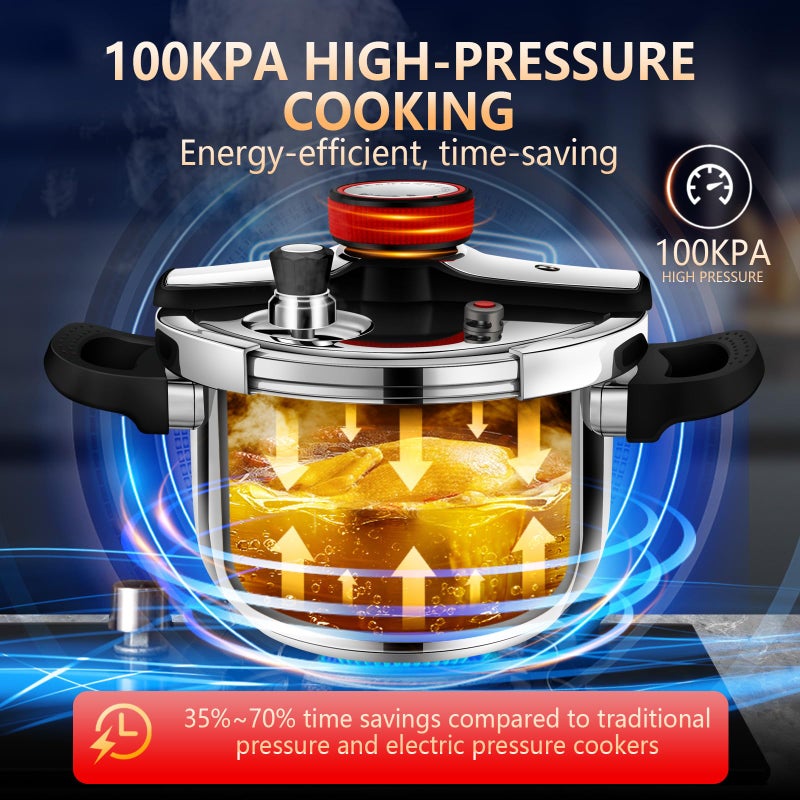 KAIVESEA 6.34 Quart Pressure Cooker, 304 Stainless Steel - Explosion-Proof Lock, One Hand Operation, Fast Cooking, Dishwasher Safe & Induction Compatible, Family Size Cookware - Image 3