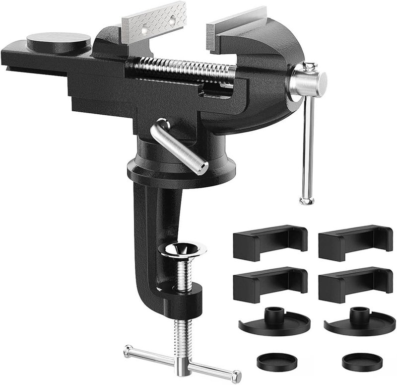 Housolution 3 Inch Universal Swivel Base Table Vise, 360°Rotating Bench Clamp, Portable Repair Tool for Woodworking, Metalworking, Cutting Conduit, and Drilling - Black - Image 1