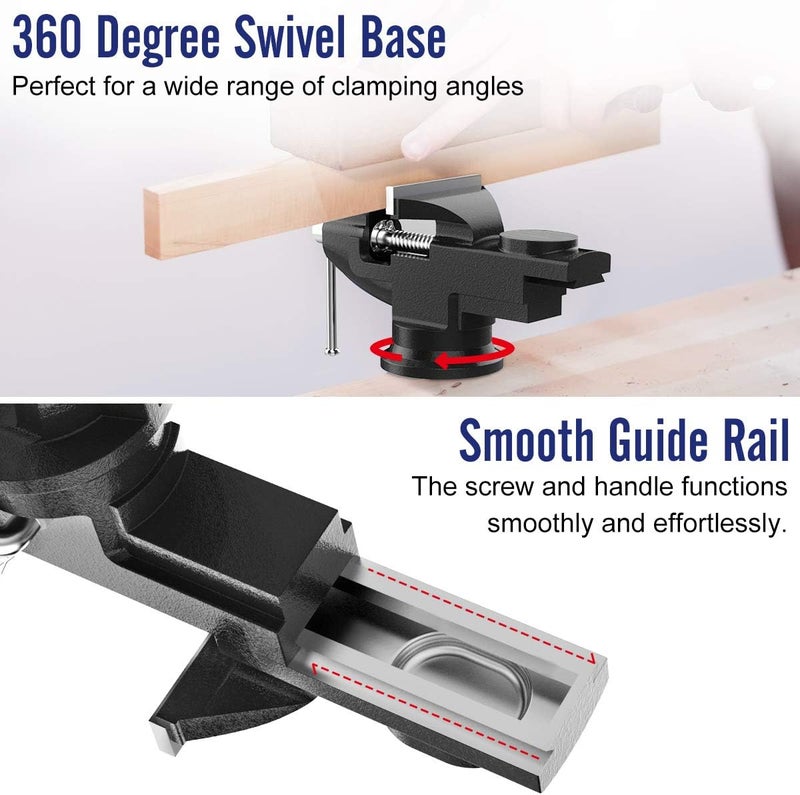Housolution 3 Inch Universal Swivel Base Table Vise, 360°Rotating Bench Clamp, Portable Repair Tool for Woodworking, Metalworking, Cutting Conduit, and Drilling - Black - Image 5