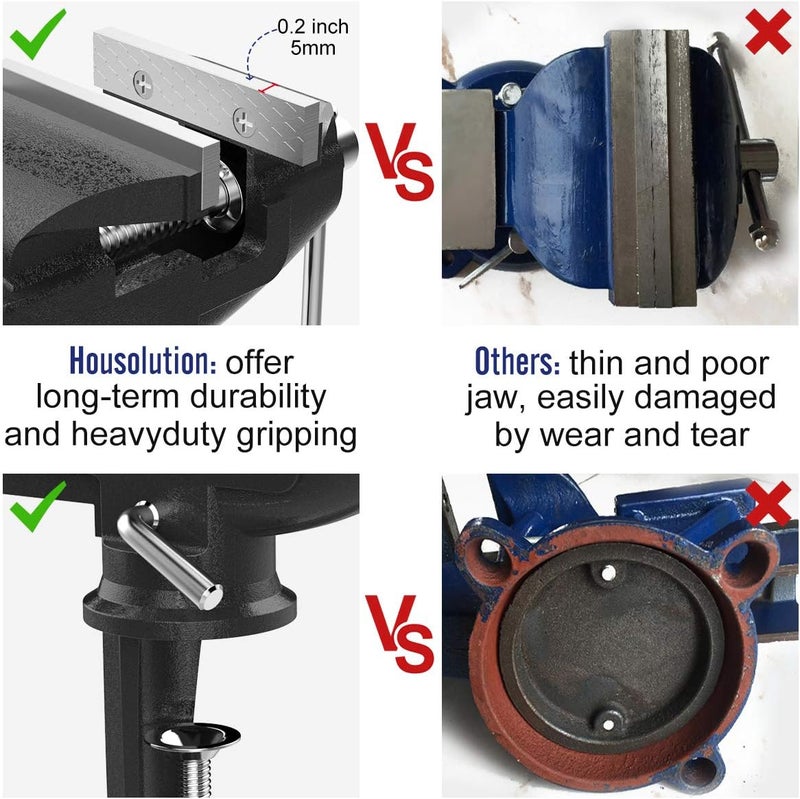Housolution 3 Inch Universal Swivel Base Table Vise, 360°Rotating Bench Clamp, Portable Repair Tool for Woodworking, Metalworking, Cutting Conduit, and Drilling - Black - Image 4