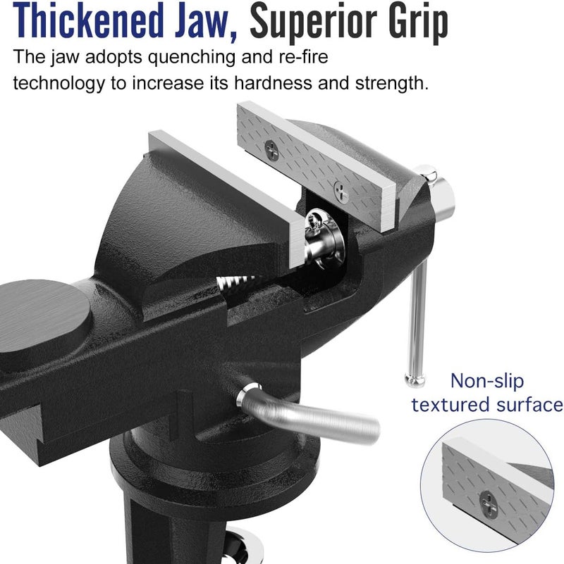 Housolution 3 Inch Universal Swivel Base Table Vise, 360°Rotating Bench Clamp, Portable Repair Tool for Woodworking, Metalworking, Cutting Conduit, and Drilling - Black - Image 3